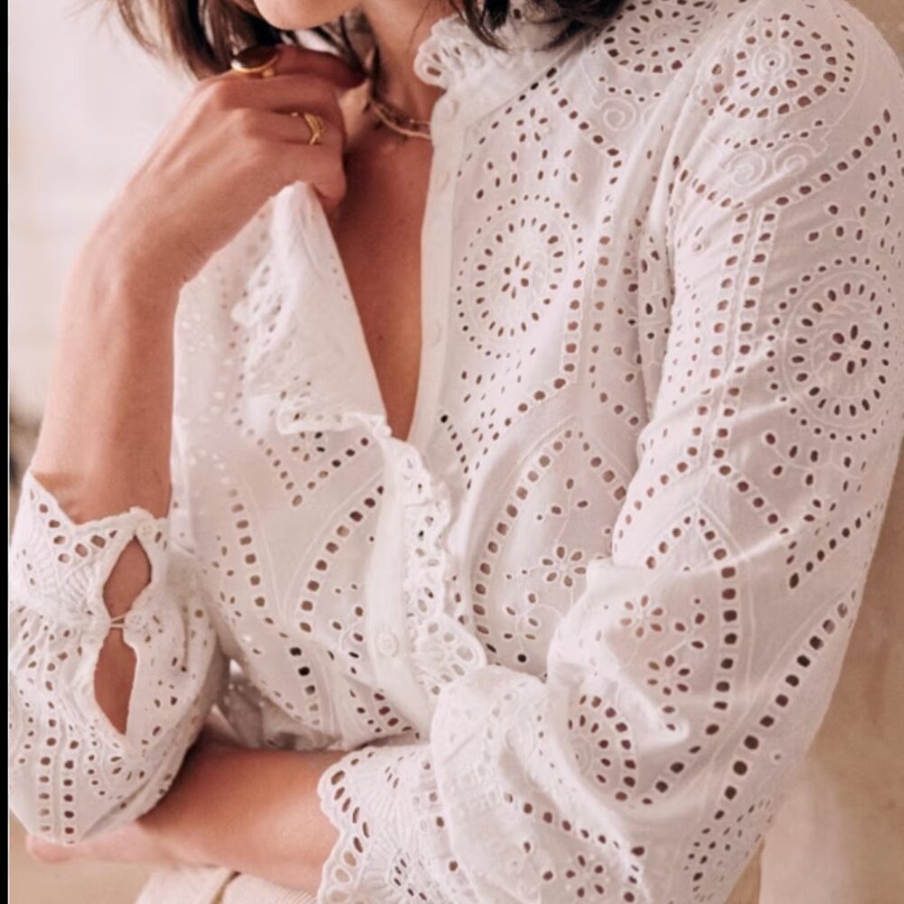 Sezane Chlo Shirt - Embroidered Ecru - Picture 2 of 4